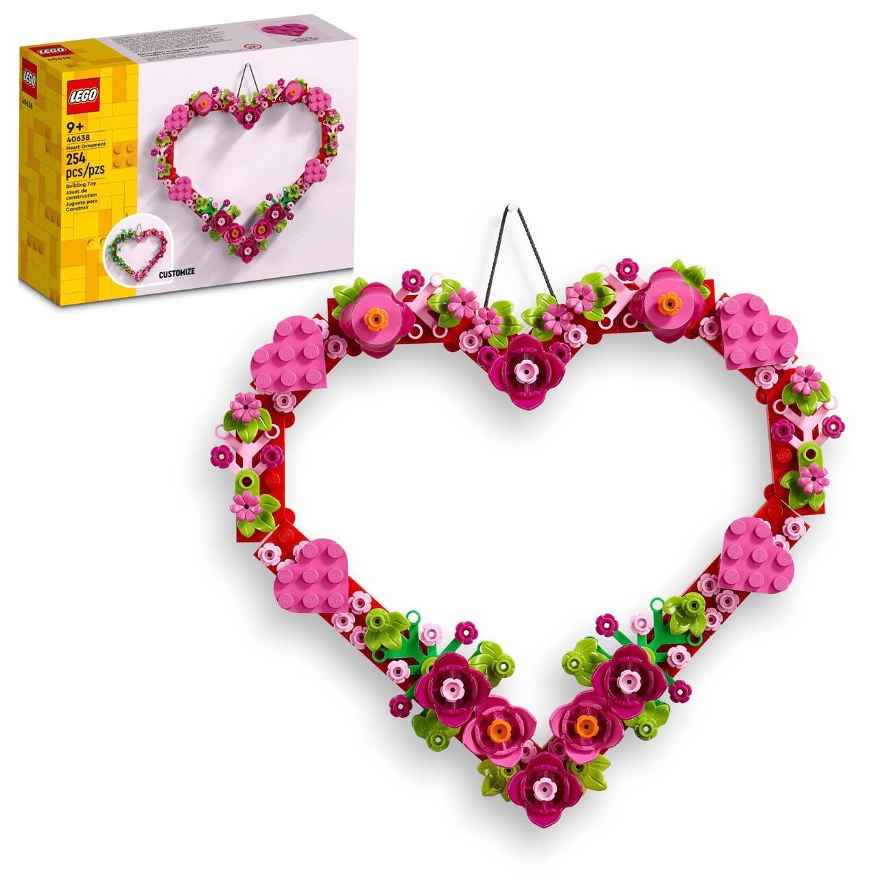 LEGO Heart Ornament Building Toy Set - Fun Arts and Crafts Idea for Girls and Boys, Ages 9+ - Gift for Kids - Display on The Wall as Home Decoration - 40638